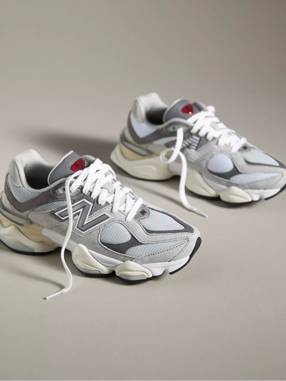 New Balance Grey and Cream Mesh Suede Athletic Sneakers